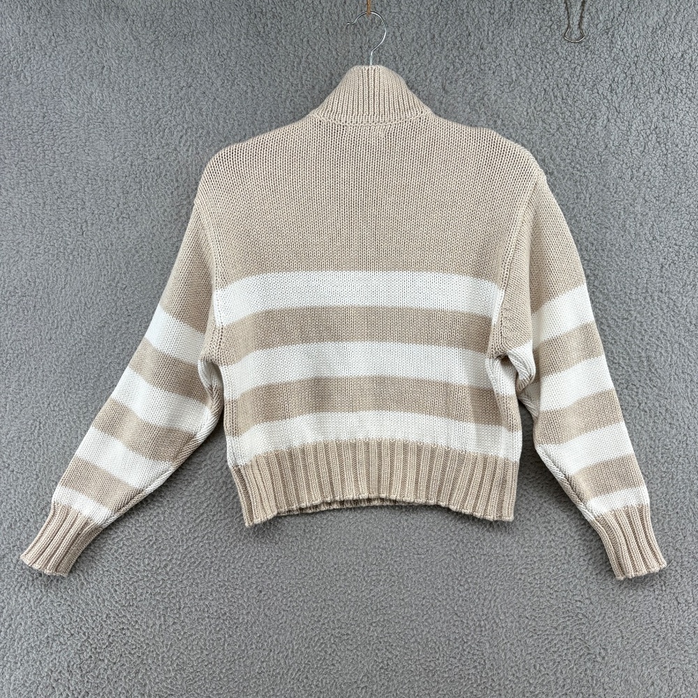 Quince Cream and White Striped V-Neck Sweater - Picture 6 of 15